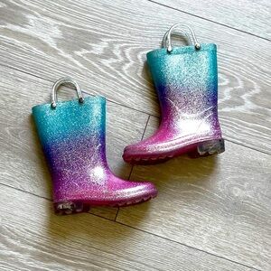 Western Chief Ombre Glitter Sparkly Light Up Rain Boots Girls 7/8 PVC